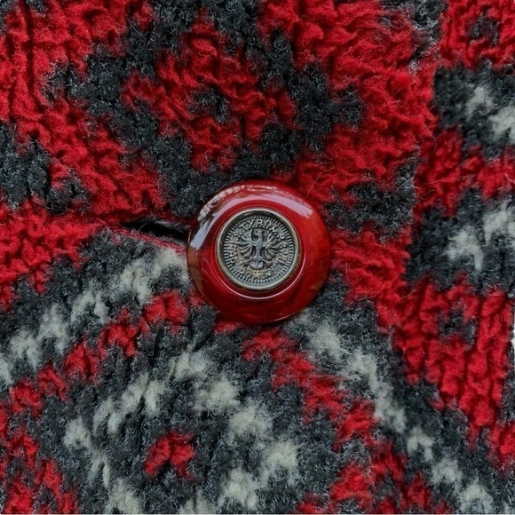 Kristen Blake KB Apres Nordic Fair Isle Fleece Coat Jacket Maroon Red Size M - Picture 5 of 8